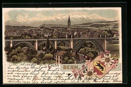 Litho Bern, Ortsansicht mit Viadukt, Wap