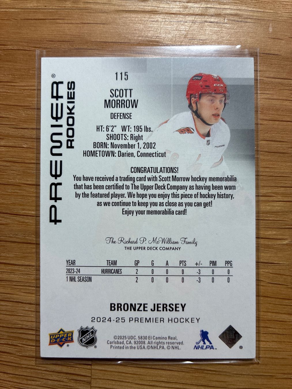 Topps Carte collezionabili: Upper Deck Premier Rookie Scott Morrow Carolina patch – Usato da Wangenried venduto da Garagara 1