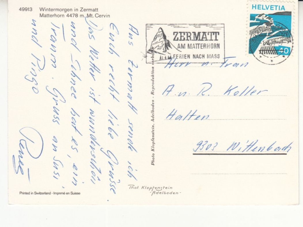 Ansichtskarten: Zermatt 1977 – Gebraucht aus Bürglen TG von StampGraf 1