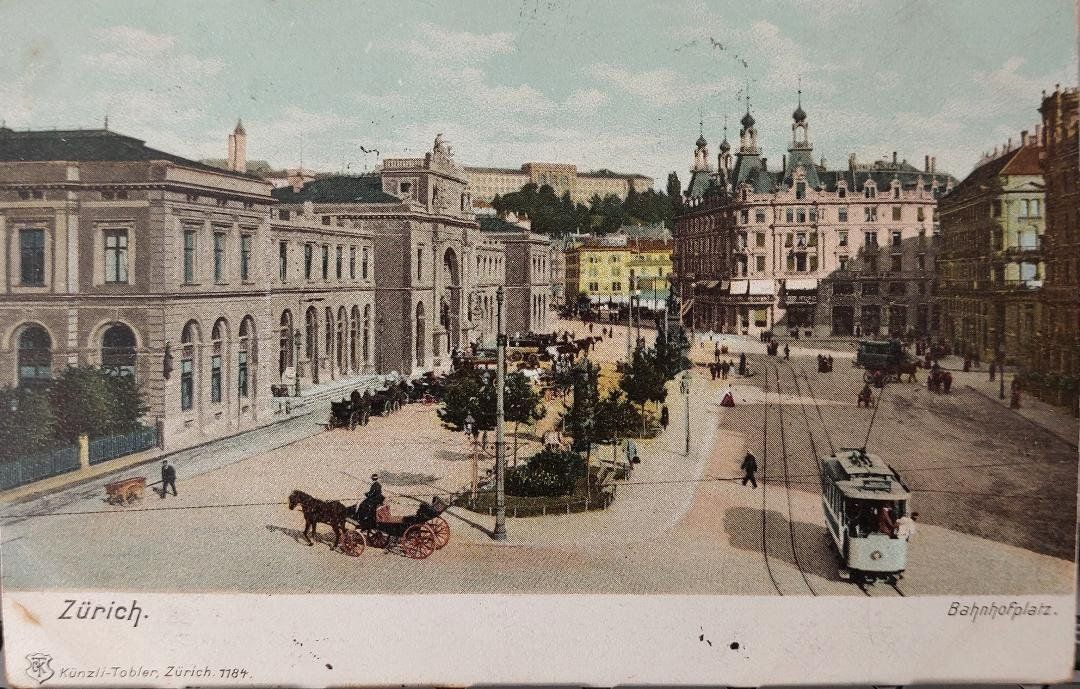 Cartoline postali: ZÜRICH - Bahnhofplatz  - Trams - 1905 – Usato da Delémont venduto da Domdom1