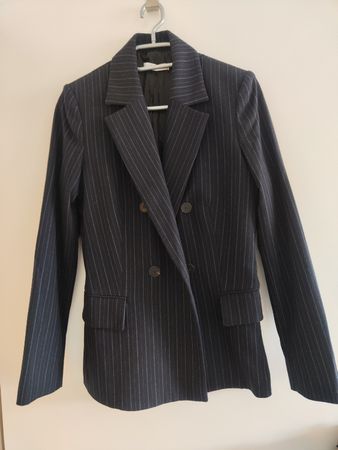 New Mango Double Breasted Blazer in Navy Blue stripes, 36
