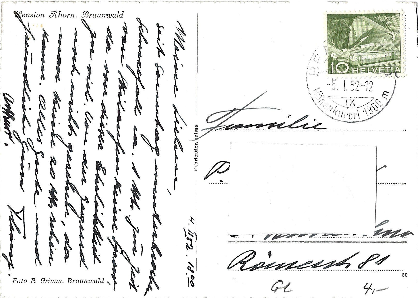 Cartoline postali: Pension  Ahorn,  Braunwald – Usato da Bütschwil venduto da Jackson1A 1