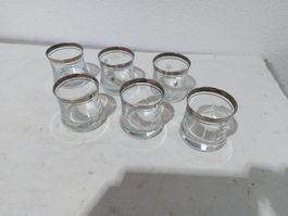 6er Set edle Gläser mit Silberrand & Sternenmuster