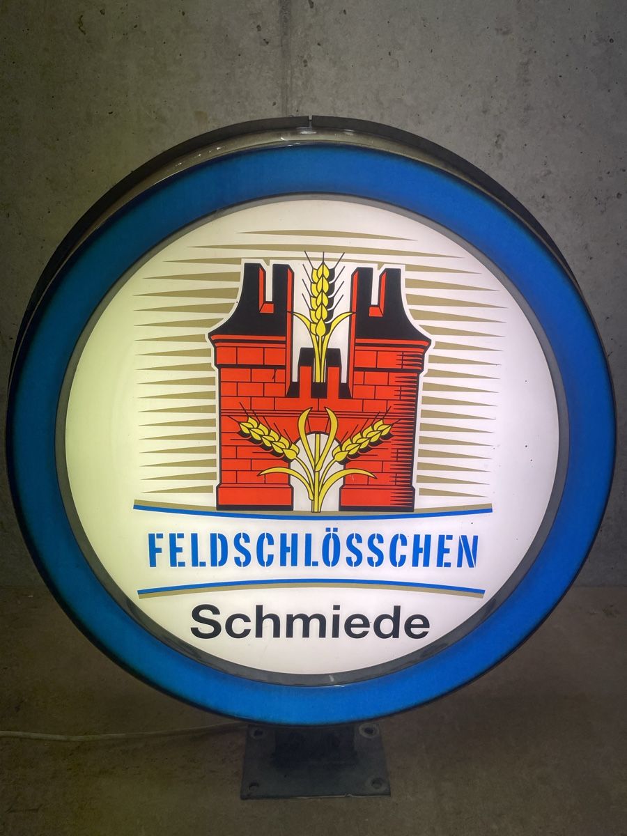 Feldschlösschen Schilder: Werbetafel Bierwerbung Feldschlösschen "Schmiede" – Gebraucht aus Wiesendangen von