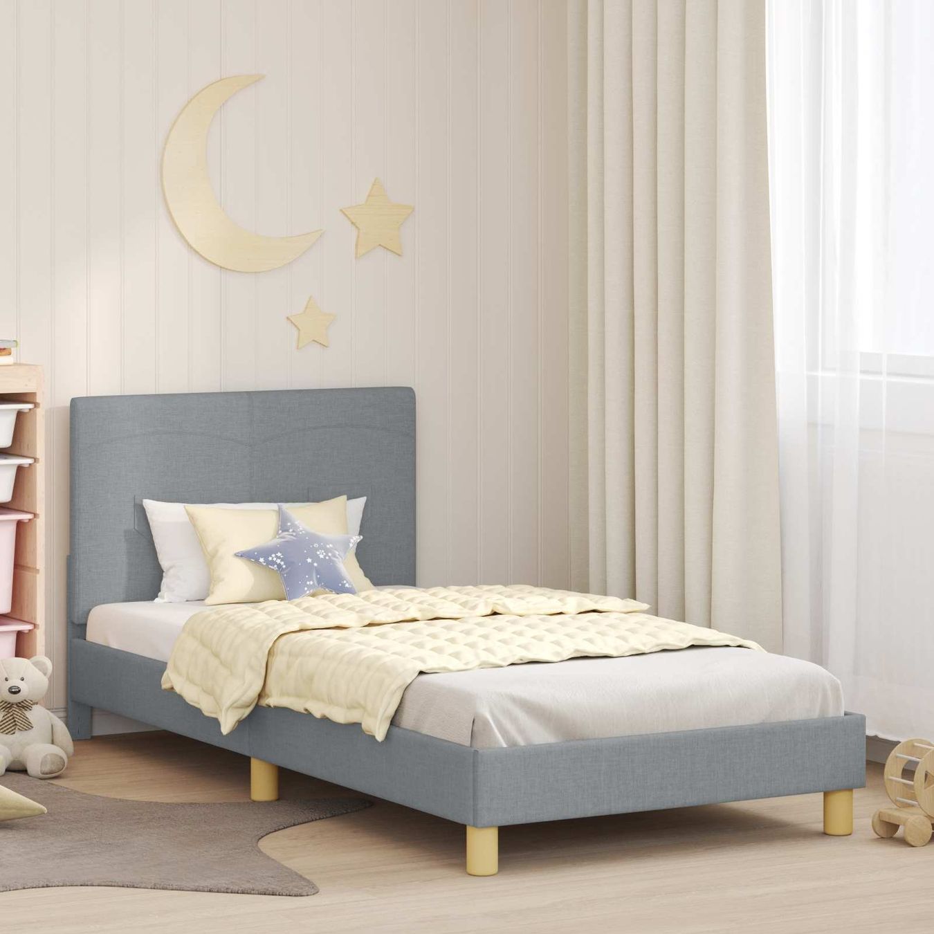 Letti: Kinderbettgestell mit Kopfteil Hellgrau 90 x 200 cm Stoff – Nuovo e nell'imballaggio originale da Zug venduto da Cheap-Shop