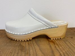 Sanastico Holz-Clogs Rinderleder weiss, Grösse 42 *Neu*