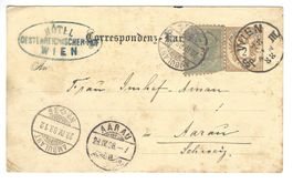 Ganzsache Kais. Königl. Oesterr. Post 2 kr. 3 Kr Aarau