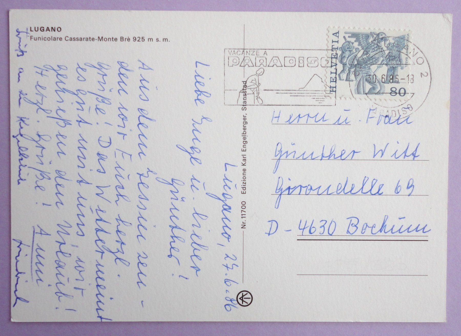 Cartoline postali: Lugano - Funicolare Cassarate-Monte Brè – Usato da Fétigny venduto da Billy2miny 1