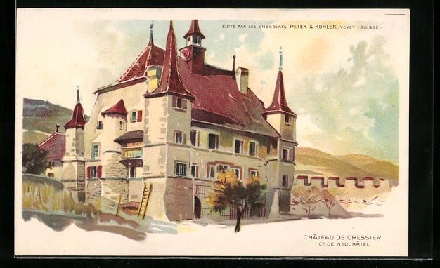 Cartoline postali: Litho Neuchatel, Chateau de Cressier – Usato da Berlin venduto da bartko-reher