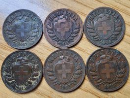 Lot 2 Rappen 1907/19 - Lot 6 Stück!