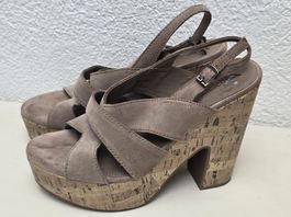 ESPRIT Keilabsatz Sandalen, Gr. 39, Kork Optik, Vintage-Stil