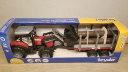 Bruder 02046 Massey Ferguson 7480 + Frontlader und Anhänger