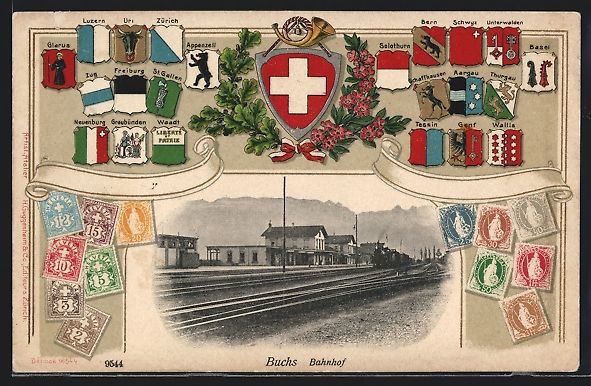 Cartes postales: Litho Buchs, Bahnhof von der Gleisseite – D'occasion à Berlin par bartko-reher