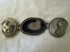 Trachtenschliesse Silber mit Achat gebrauchter Zustand