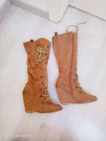 Braune Winterstiefel mit Absatz, Schnürung, Grösse 38
