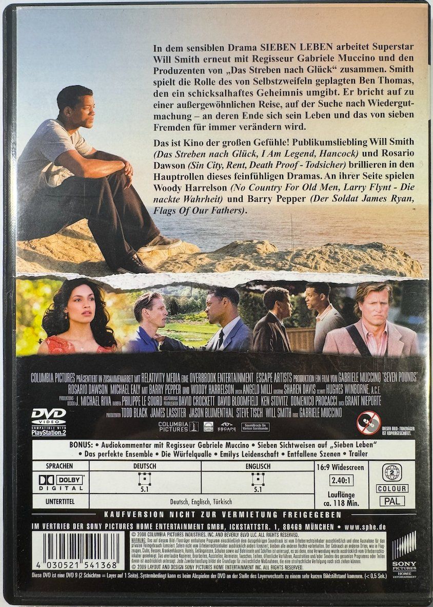Tutti i DVDs: DVD SIEBEN LEBEN - mit WILL SMITH - SEVEN POUNDS – Usato da Wisen venduto da gigisna 2