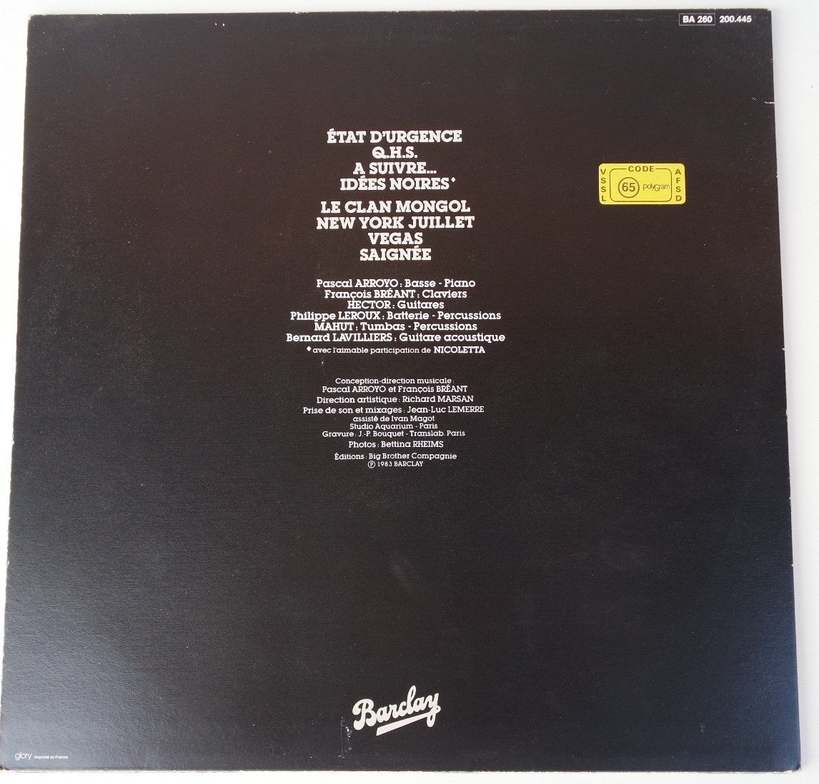 Dischi in vinile: Lavilliers   Etat d'urgence – Usato da Castelrotto venduto da sepiadesign 1