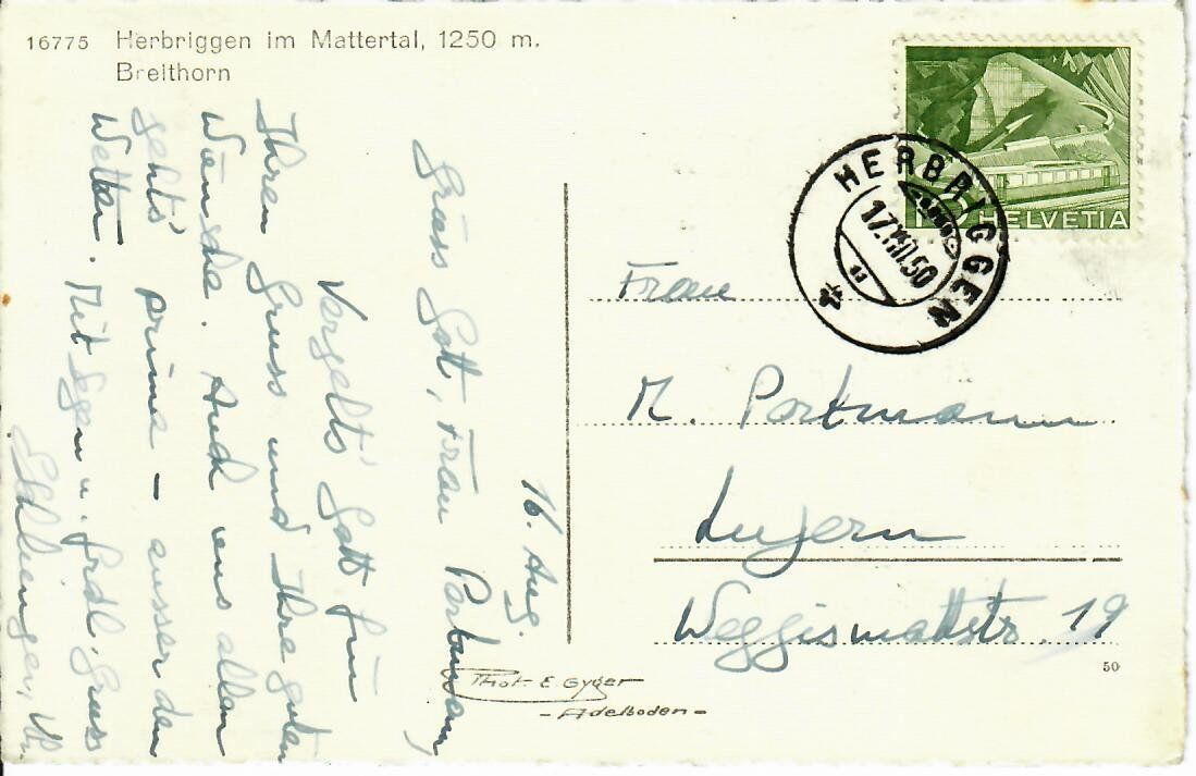 Cartoline postali: Herbriggen im Mattertal 1950 – Usato da Hochdorf venduto da Ziegel-16 1