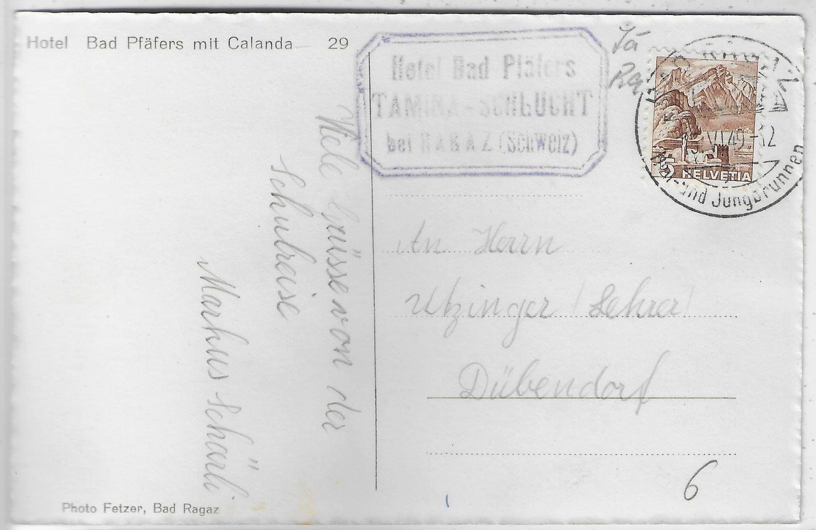 Cartoline postali: Hotel Bad Pfäfers mit Calanda – Usato da Ettingen venduto da Kartenplanet 1