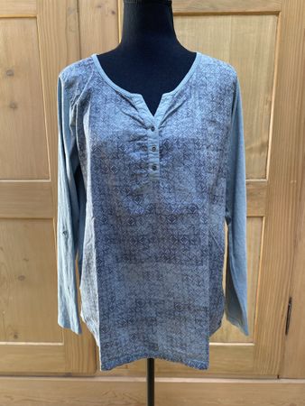Cecil Langarmshirt Baumwolle grün-grau gemustert Gr. M