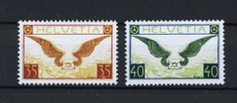 1933: Flugpost 35 und 40 Rp. geflügelter Brief, postfrisch