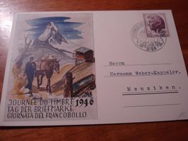 Karte Tag der Briefmarke 1946, Sion, gelaufen