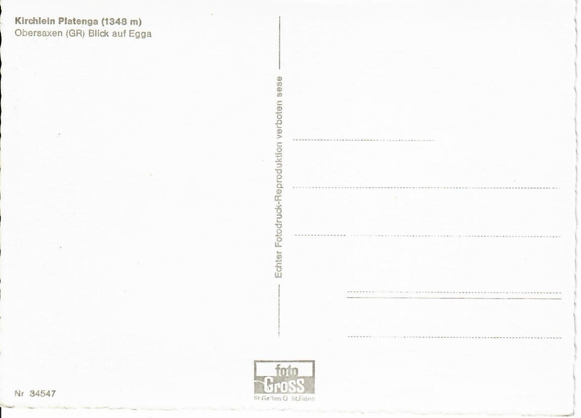 Cartoline postali: Kirchlein Platenga - Obersaxen – Usato da Hochdorf venduto da Ziegel-16 1