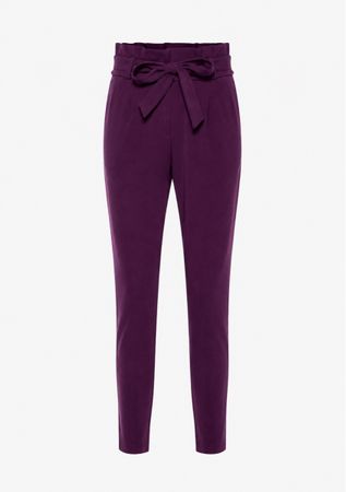 Trendige Hose in Aubergine mit Bindegürtel, Grösse M