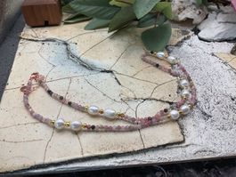 Leichtes Collier Turmalin mit Süsswasserperlen