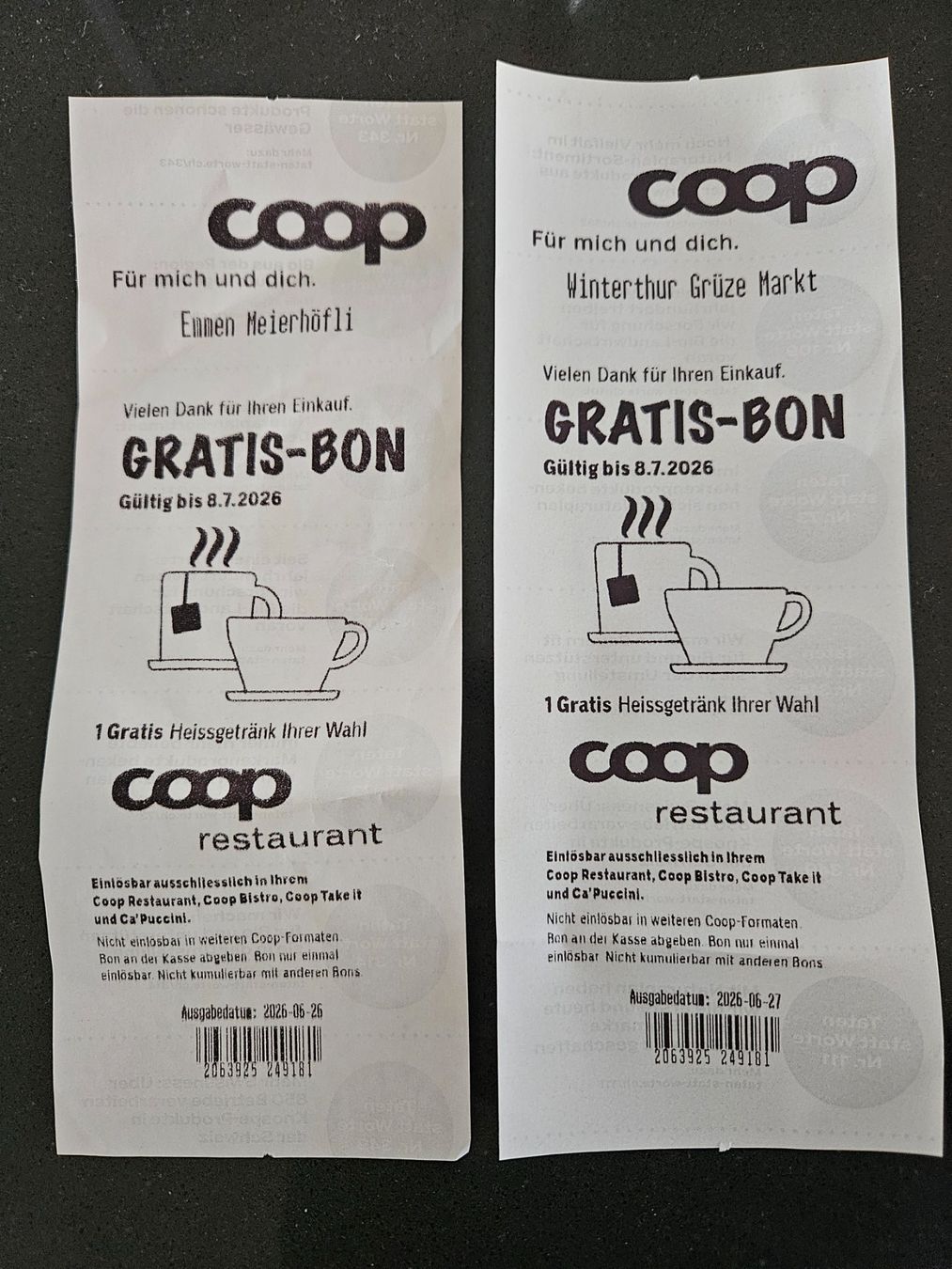 Gutscheine: Coop Restaurant Gutscheine gratis Kaffee – Gebraucht aus Emmenbrücke von Si_8