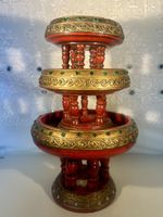 3 sellettes khantoke Thaïlande, bois peint, verre et dorures