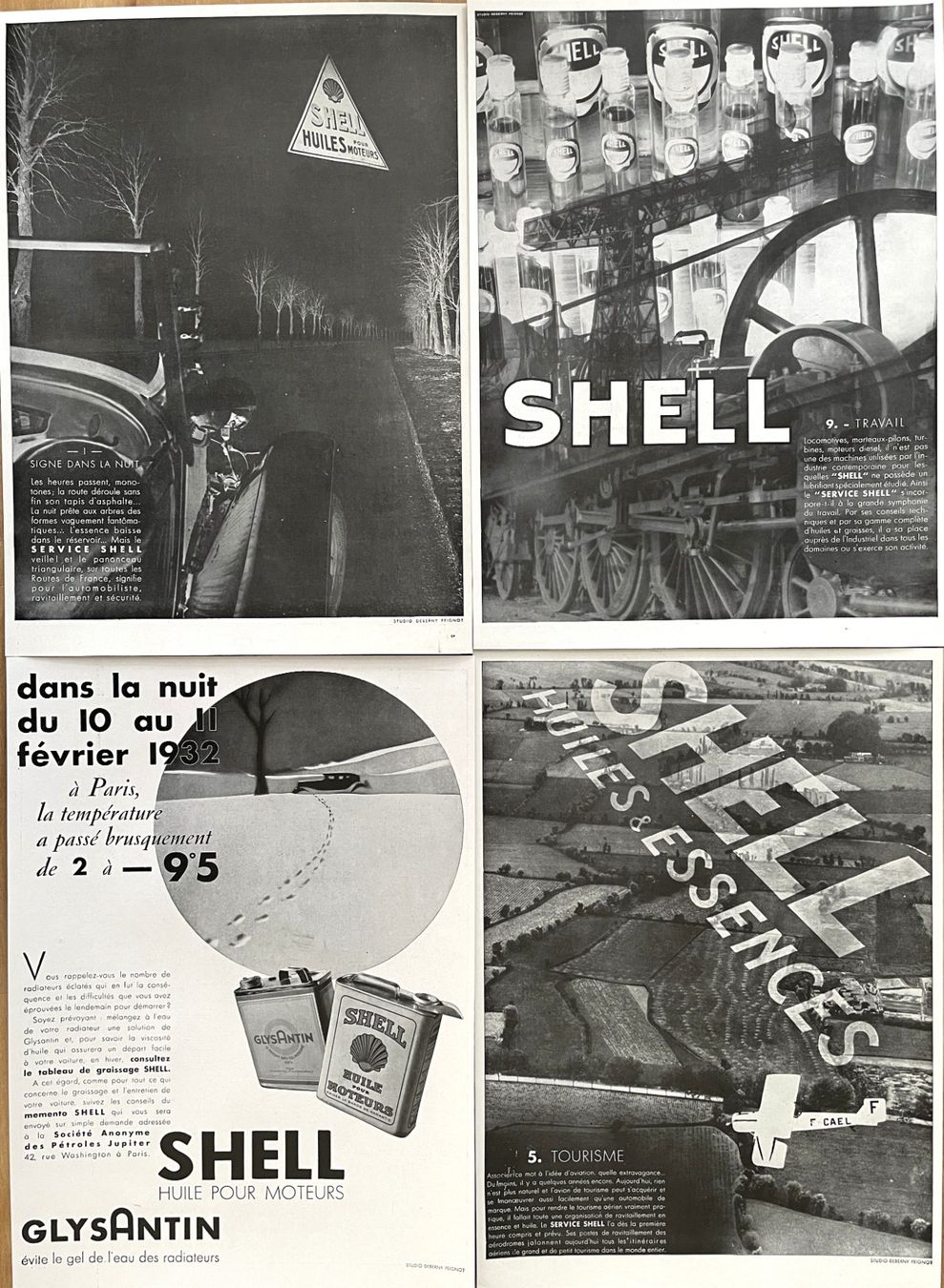 Poster & Bilder: Shell Emailschild - 4 Alte Werbungen / Publicités 1931/32 – Gebraucht aus Savagnier von Ne2065 1