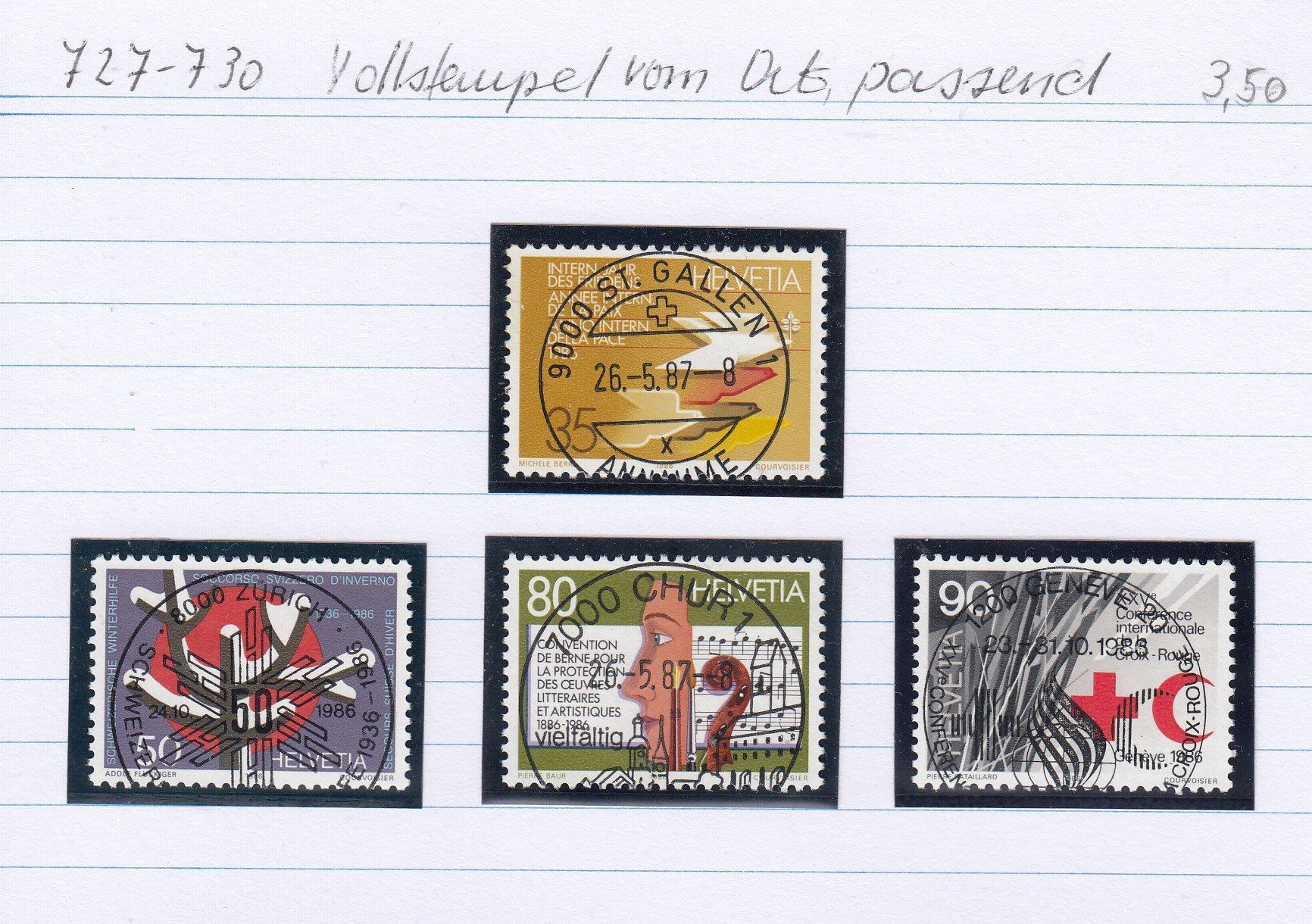 Tutti i francobolli: 727-730 Vollstempel vom Ort, passend – Usato da Spreitenbach venduto da Lienbi01