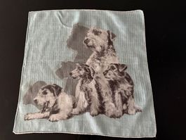 Stofftaschentuch Hunde Motiv Hellblau guter Zustand