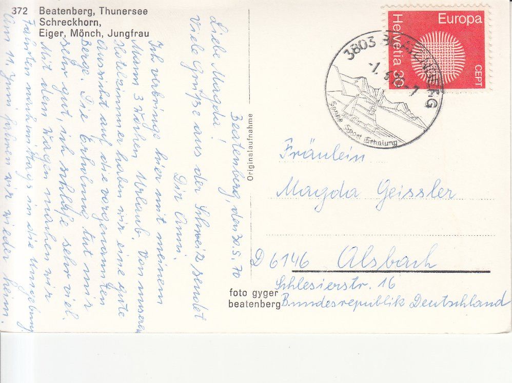 Cartoline postali: Beatenberg Thunersee 1970 – Usato da Bürglen TG venduto da StampGraf 1