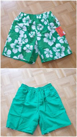 2-in-1 Style - wendbare Badeshorts - XL - Hibiskus + Uni