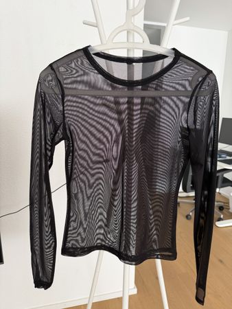 Mesh Long Sleeve Top - Black - Size S -Secondhand Style
