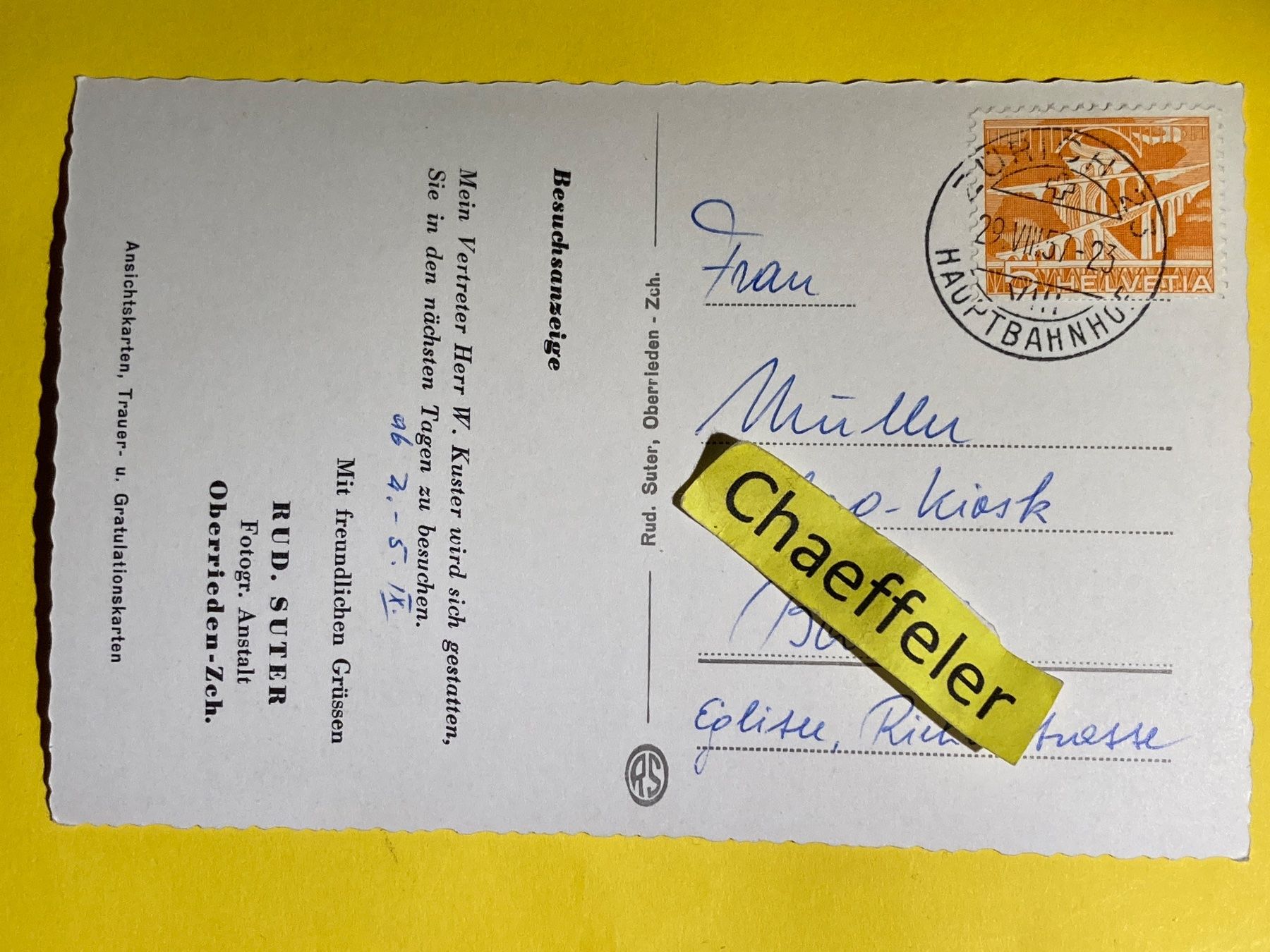 Ansichtskarten: 1957.  1859 Erlenbach (Zch.) – Gebraucht aus Zürich von Chaeffeler 1