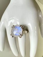 Blaues Mondlicht - Silber 925 Regenbogen-Mondstein Ring -G54