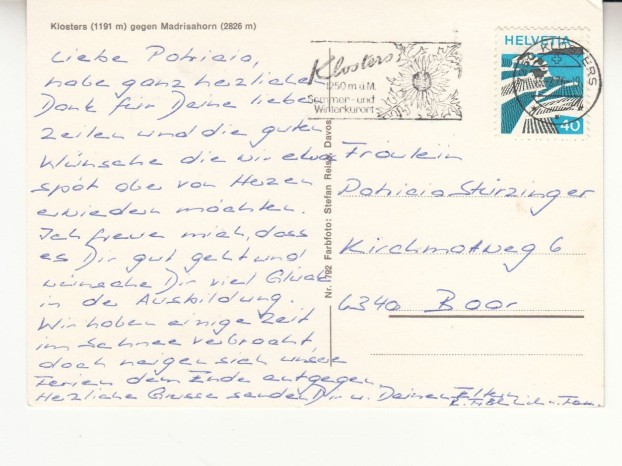 Cartoline postali: Klosters 1976 – Usato da Bürglen TG venduto da StampGraf 1