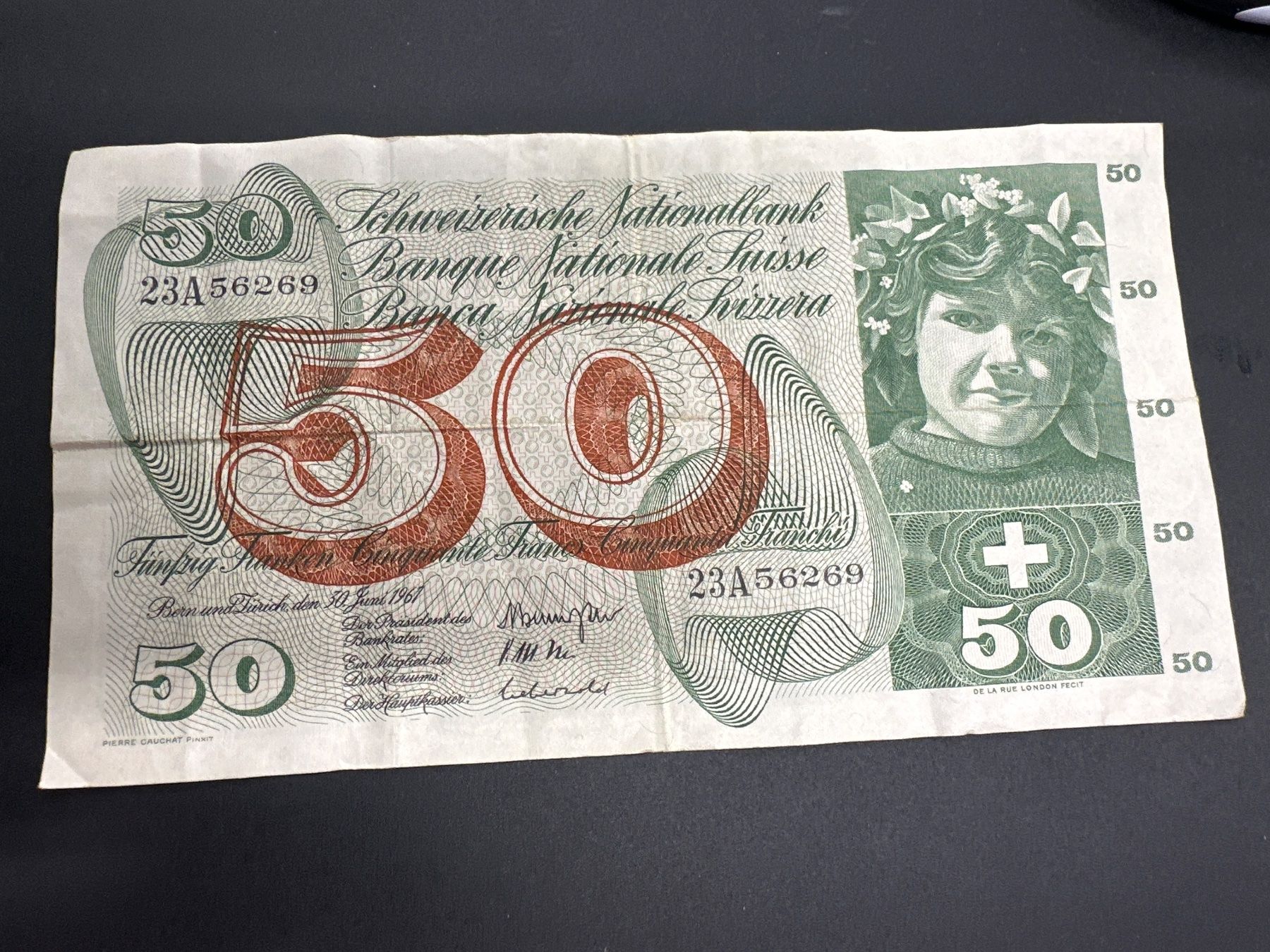 Banconote: 50 Fr.-Note Schweiz 1967 – Usato da Herisau venduto da herau
