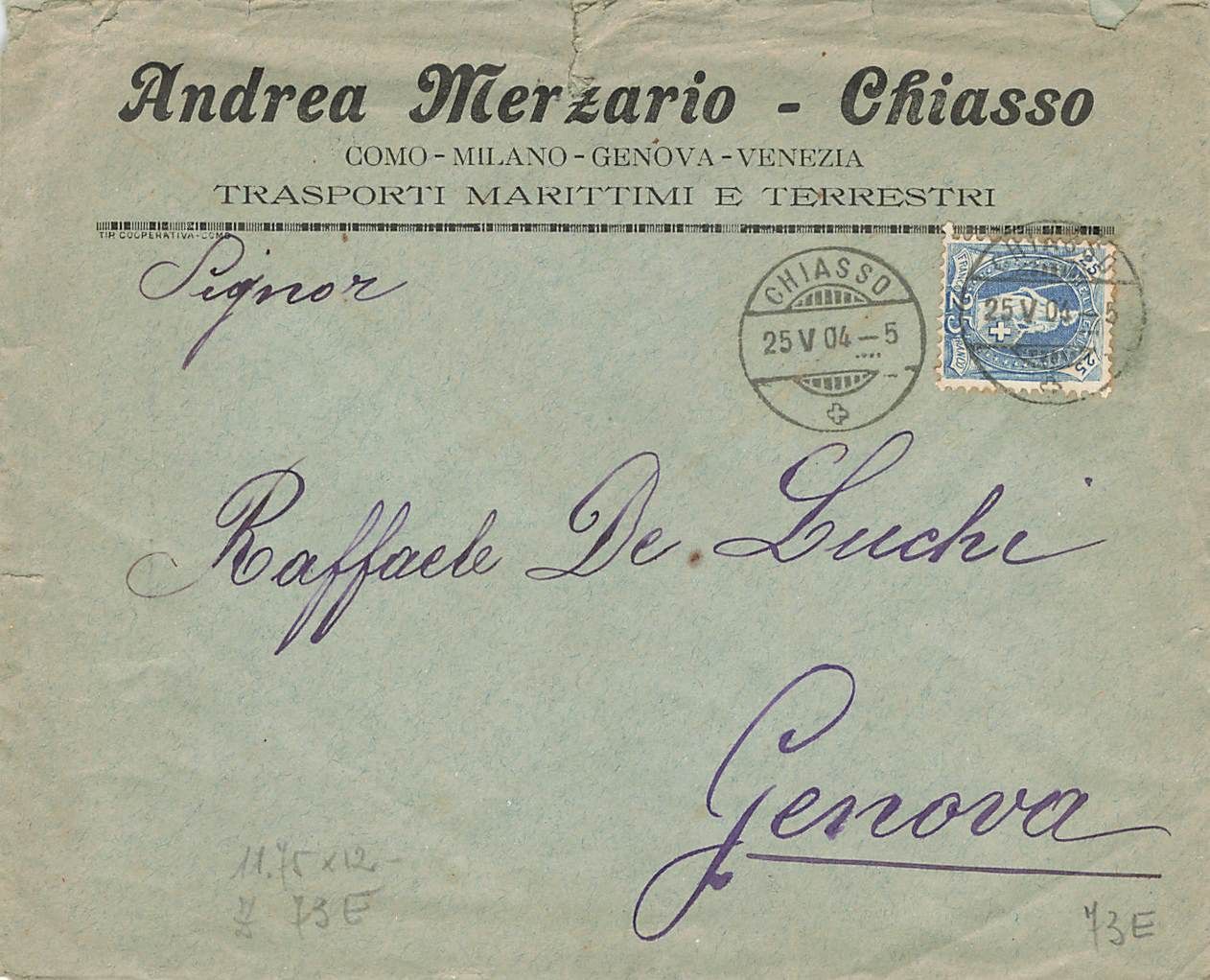 Cartoline postali: Merzario Chiasso 1904 – Usato da Biasca venduto da Blenio71