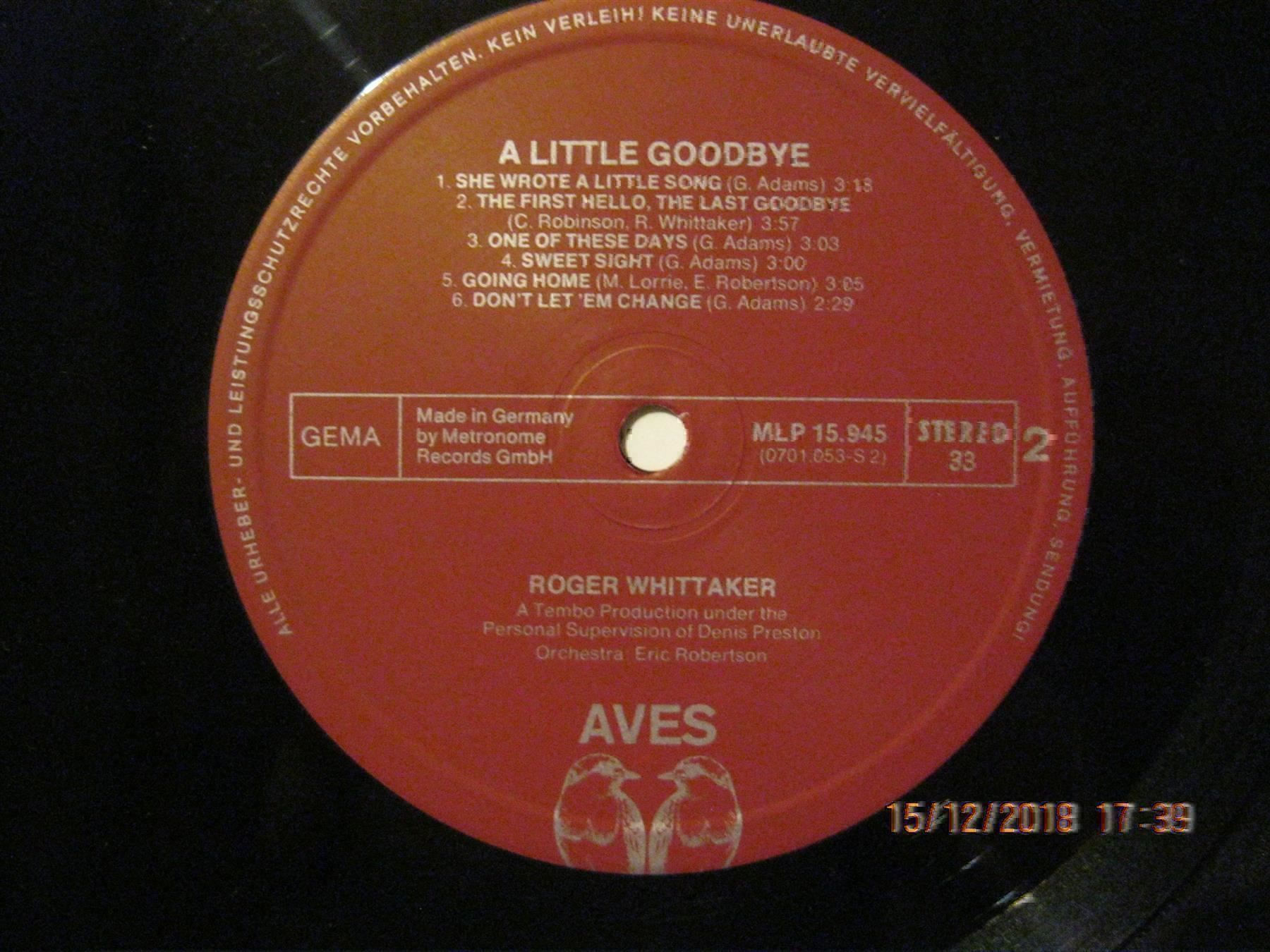Dischi in vinile: Roger Whittaker A Little Goodbye Vinyl – Usato da Affoltern am Albis venduto da Andrezc 3