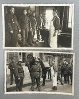 2 antike Soldaten Foto Postkarten "mit gleichem Küchenchef"