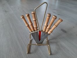 50er 60er Jahre Vintage Bambus Obstmesser Träger Mid Century