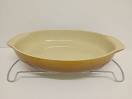 Große Vintage Keramik Auflaufform Bräter, gelb-braun 42 x 26