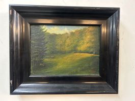 Ölgemälde auf Holz Wald-/Wiesenlandschaft von L. Müller 1914