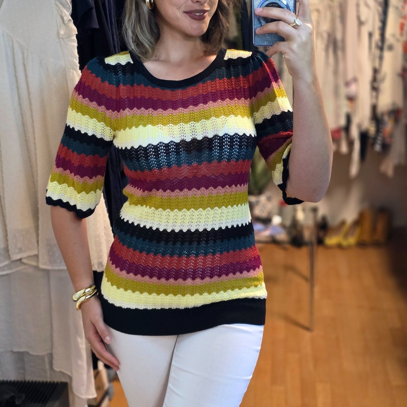 King Louie Camicette: King Louie Bunte Strickbluse M/L XL – Usato da Wald ZH venduto da CapLux 2