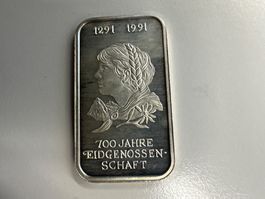 1 Unze Silber ARGOR S.A. 700 Jahre  Eidgenossenschaft 1991