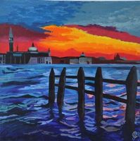 Original Acrylgemälde - Sonnenuntergang in Venedig, 60x60cm